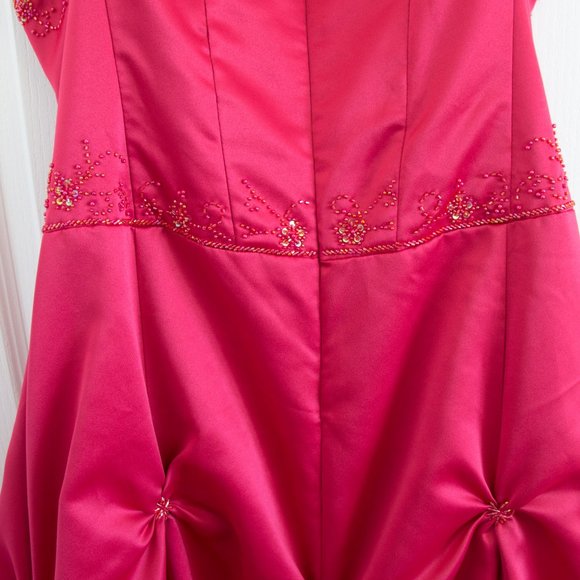 BLONDIE NITES Red Prom Ball Dress Gown Strapless Beads Mesh Large sz 17 - Picture 7 of 7